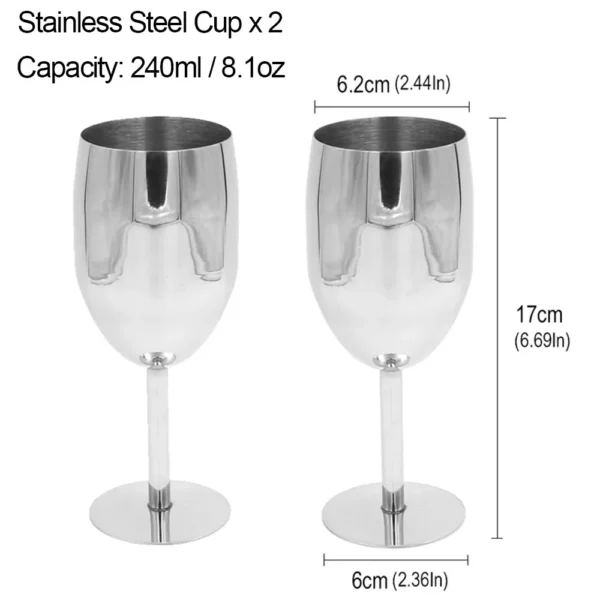 2pc 240ml Stainless Steel Wine Glass - Image 2